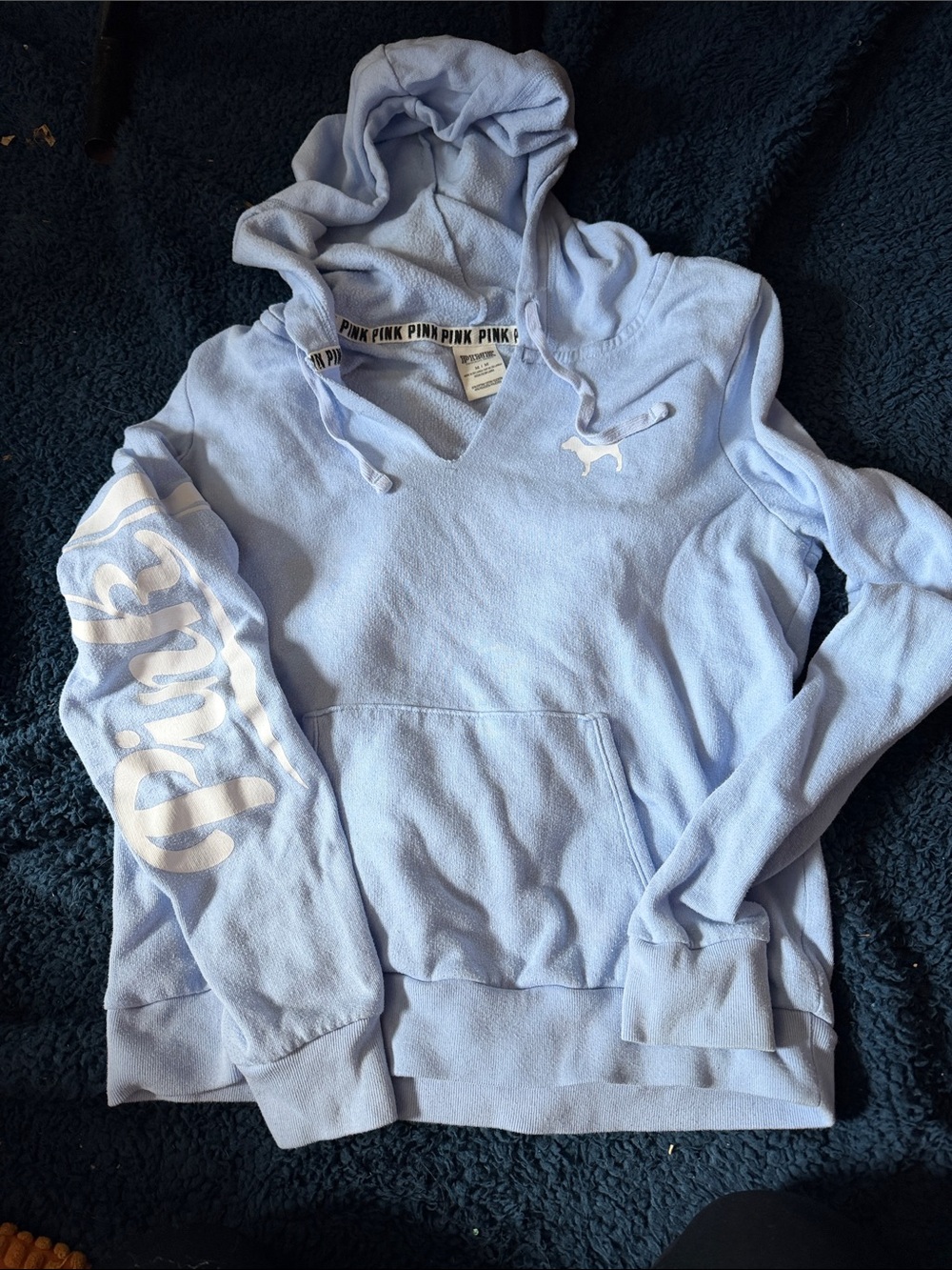 Victoria’s Secret PINKLight Blue V-Neck Hoodie with Logo.  Size medium